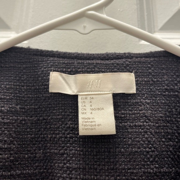 H&M Charcoal Textured Tweed Jacket Blazer with Gold Details - Picture 7 of 8